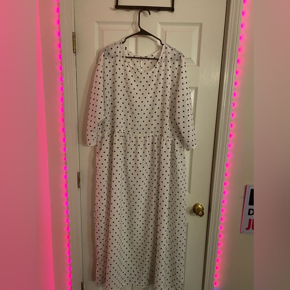 White and black polkadot, sheer dress